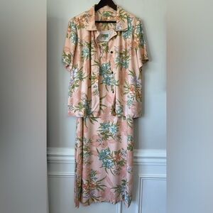 Tahiti Reef Club Tropical Floral Print 2 Piece Maxi Dress Blazer VTG Rayon Sz 1X